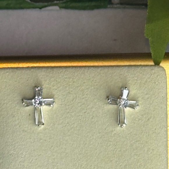 Crystal Cross Post Earrings In Silver Made with Swarovski Crystals - Picture 9 of 10